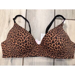 Victorias Secret PINK Leopard Print Wireless Marshmallow Bra Brown Black M